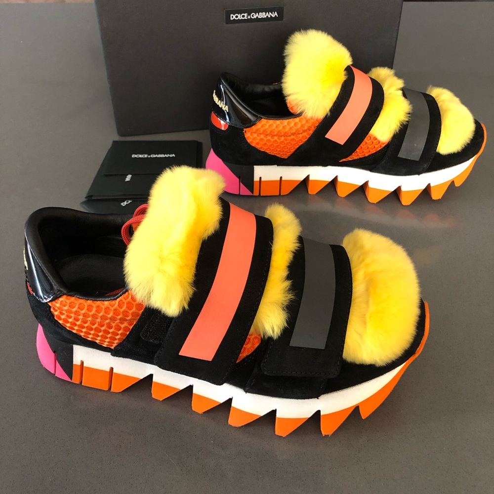 New Authentic Dolce&Gabbana Leather Fur Sneakers